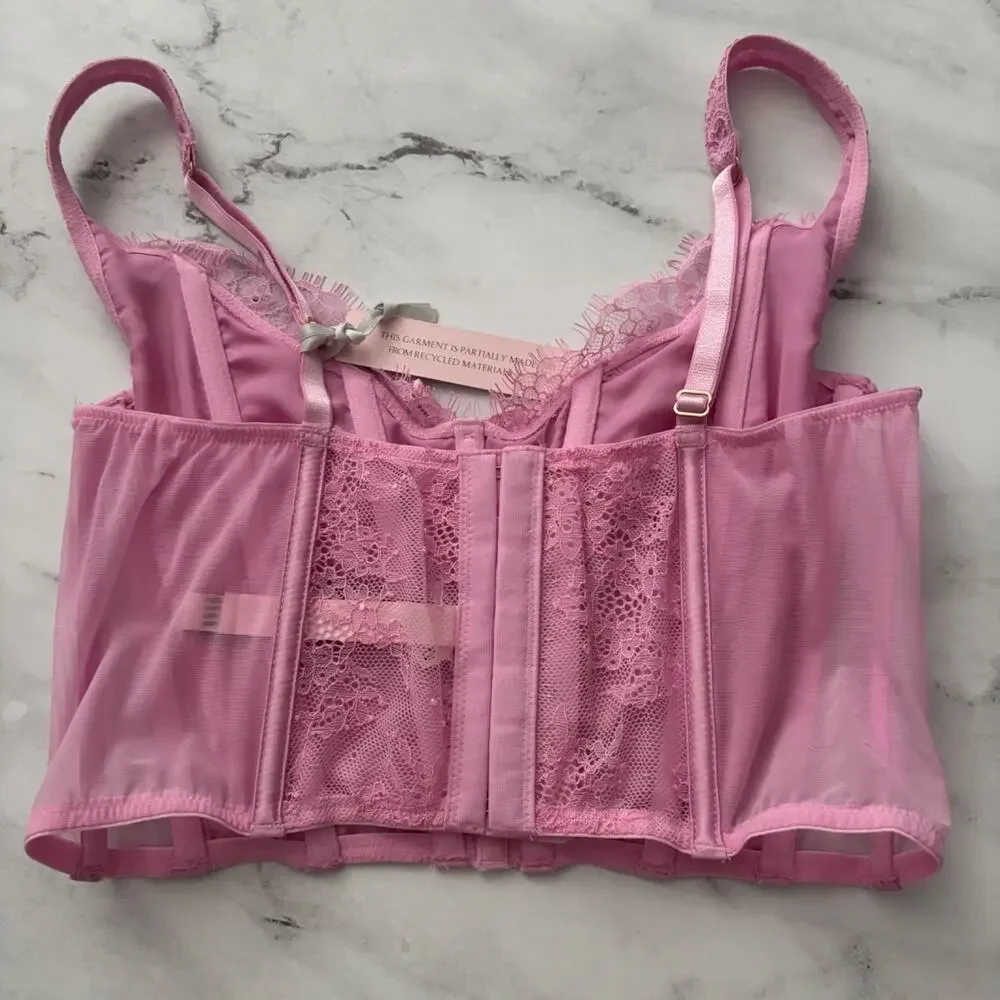 Victoria's Secret Bra Corset Top Dream Angels Lace Up Nwt Pink 3Y9X Medium